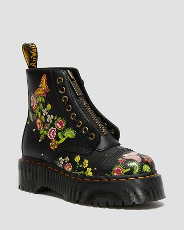 Women's Dr Martens Sinclair Floral Bloom Leather Platform Boots Black / Multicolor | AU 253ZUT